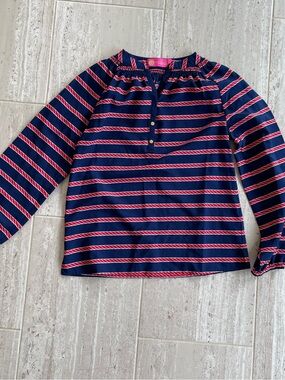 Macbeth Collection by Margaret Josephs Navy and Red Striped Long Sleeve Blouse
